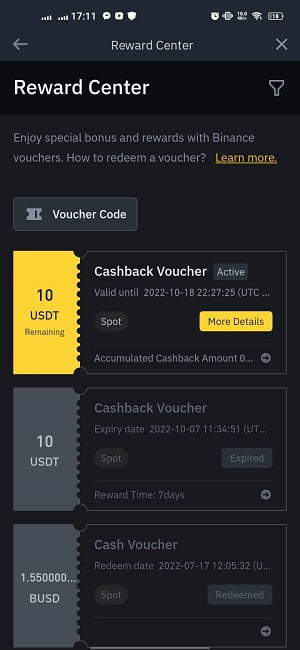 Binance Reward center