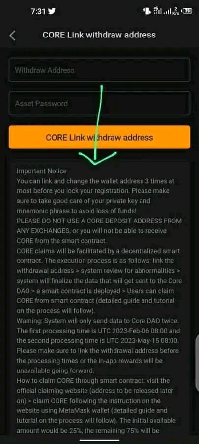 Core Link withdraw address